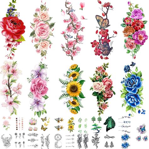 fake floral tattoos|temporary flower tattoos for women.